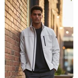 Calvin Klein Men’s White Jacket Size Medium Soft Shell Full Zip Lightweight NWOT